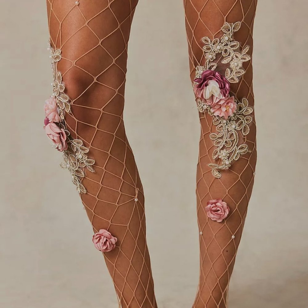 Free People Abundant Elegance Fishnet Tights NWT